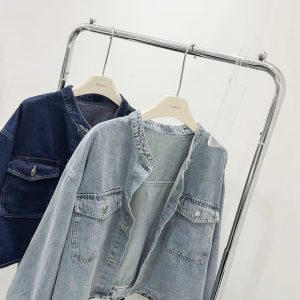 韓系後縮腰牛仔外套