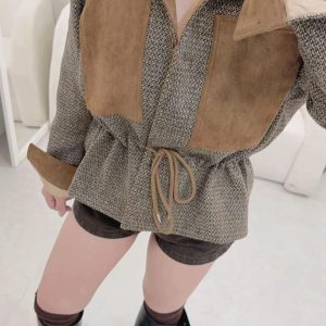 立領小香拚色外套