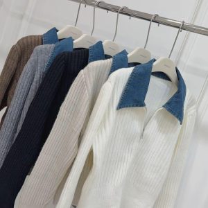 牛仔拚領針織